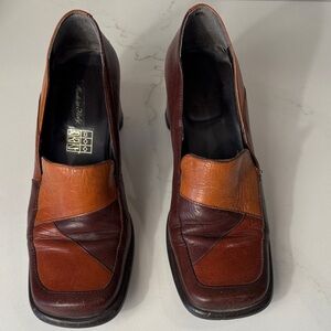 Vintage Made in Italy Leather Heels Brown Two Tone Loafers Pumps EU 37